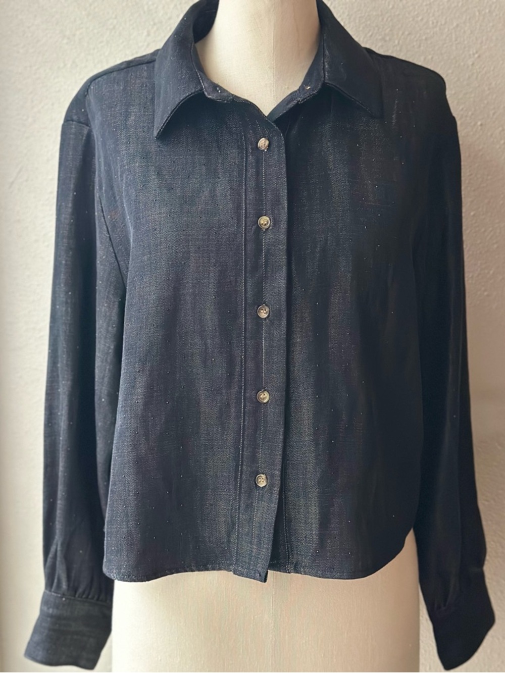 Velvet Heart Black Sparkle Button-Down Top